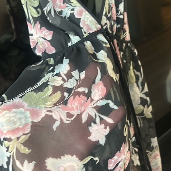 Linda Montreal Sheer Floral Mesh Boudoir Slip Strappy Back Y2K Maxi Nightgown - Picture 12 of 13